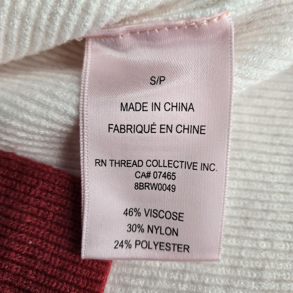 Badgley Mischka Turtleneck Sweater Womens Small Colorblock Red White Gray Ribbed - Picture 7 of 12